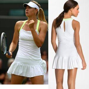 Nike Maria Sharapova tennis built in bra pleated skirt white/lime dress sz M